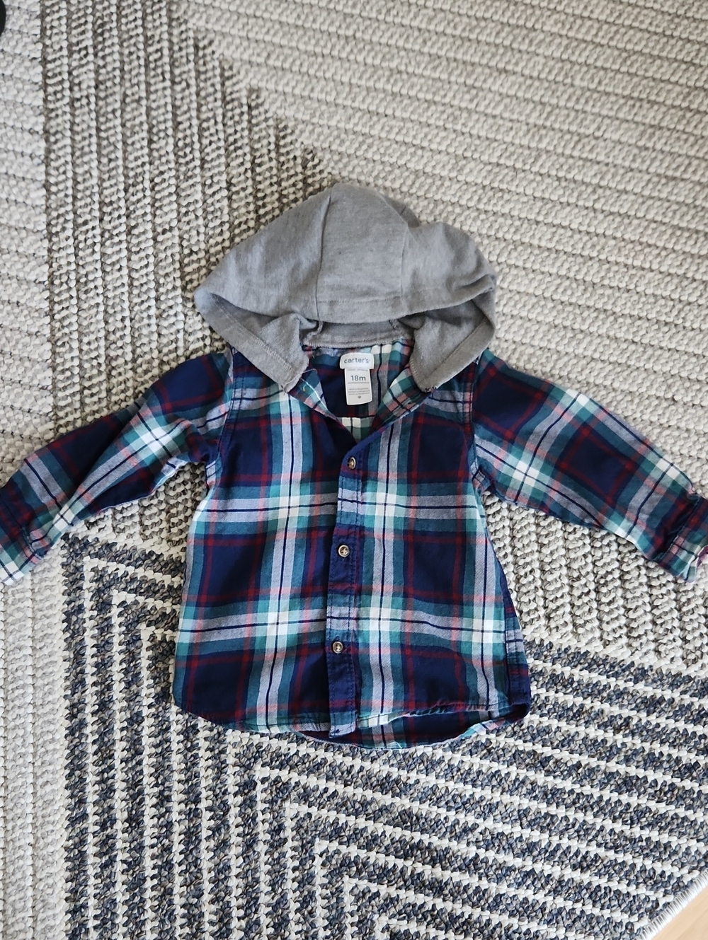 Carter's Plaid Hooded Button-Down Shirt - Navy, Teal, Red